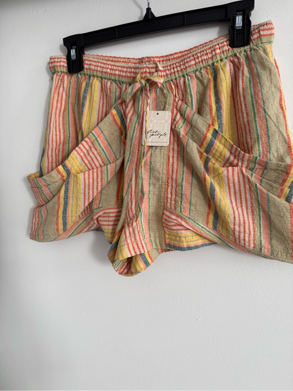 Free People Striped Terry High Waist Shorts - Coral, Yellow, Green, Blue - Picture 4 of 9